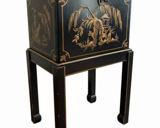 Black Lacquered "Chinoiserie" Chest on Stand