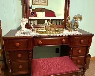 Vanity with Mirror and Stool