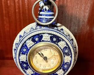 R H Hanke Stoneware "Lion Head" Mantel Clock