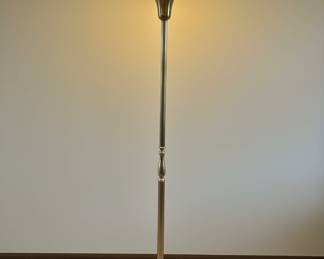 Vintage Brass Torchiere Floor Lamp with Frosted Glass Shade