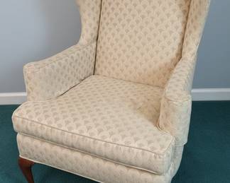 Queen Anne Style Wingback Armchair with Fan Upholstery