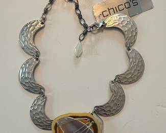 Chico's "N Beam" Chain Belt Necklace with Agate and Glass Elements