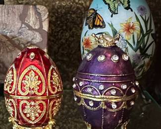 Enamel Jeweled Hinged Egg Trinket Boxes