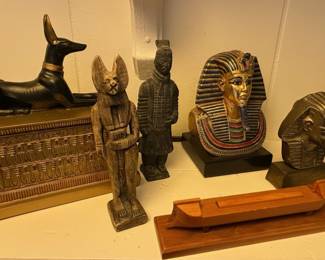 Collection of Egyptian-Inspired Decorative Figures with "AGI Guild Artisans International Los Angeles" Mark