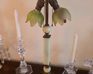 Antique AKRO Agate Jadeite Art Deco Table Lamp Base Brass. 