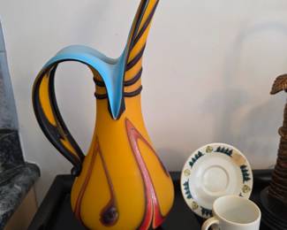 Vintage Signed E Zareh Baijan Russian Art Glass Large Ewer Vase.