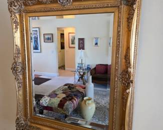 Large Gilt Beveled Mirror. 