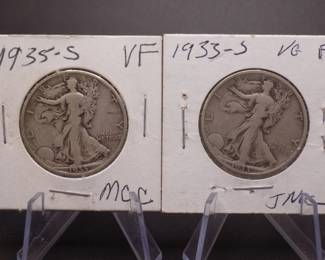 Lot 46. Two 1935 S Walking Liberty Half Dollars