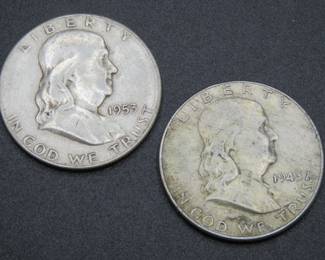Lot 159. Two Franklin Half Dollar Coins