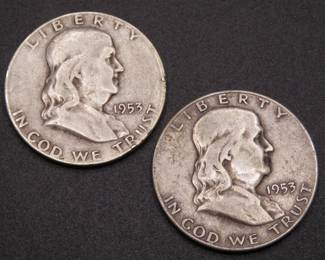 Lot 158. Two Franklin Half Dollar Coins