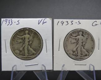 Lot 252. Two 1933 S Walking Liberty Half Dollars