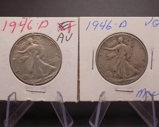 Lot 40. Two 1946 D Walking Liberty half Dollars