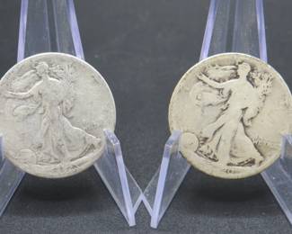 Lot 212. 1920 D and 1923 S Walking Liberty Half Dollar Coins
