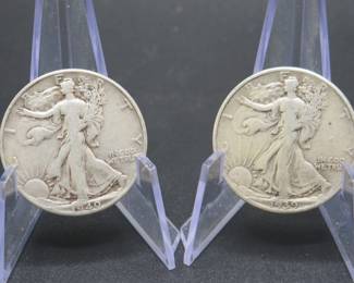 Lot 216. 1939 P and 1940 P Walking Liberty Half Dollar Coins