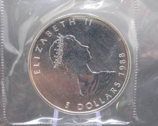 Lot 175. Canadian Maple Leaf one ounce .9999 Silver $5 coin