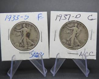 Lot 254. 1933 S and 1937 D Walking Liberty Half Dollars