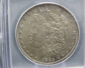 Lot 232. 1885 O Morgan Silver Dollar slabbed and graded MS 61 by ICG