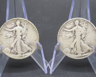 Lot 215. 1934 D and 1937 S Walking Liberty Half Dollar Coins