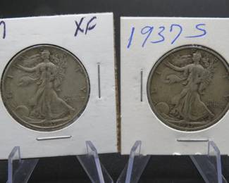 Lot 165. 1937 S and 1937 P Walking Liberty half dollars