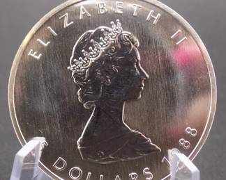 Lot 108. Canadian Maple Leaf one ounce .9999 Silver $5 coin