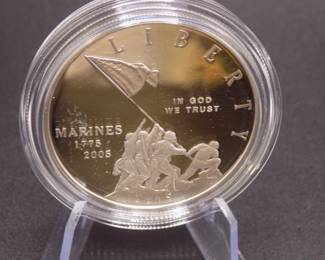 Lot 82. 2005 Marine Corps 230th Anniversary 90% Silver Dollar with .7735 ounces of silver