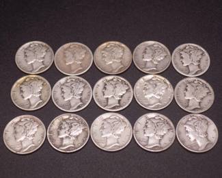 Lot 36. 15 Mercury Dimes. The photos for this lot are the same photos in lot 30 and fairly represent the coins in this lot as well.