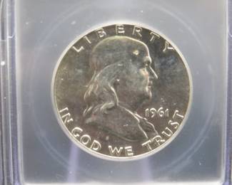 Lot 88. 1961 P Franklin Half Dollar slabbed and graded ICG-MS62