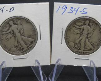 Lot 164. 1934 S and 1934 D Walking Liberty half dollars