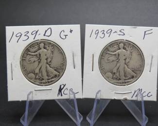 Lot 258. 1939 D and S Walking Liberty Half Dollars