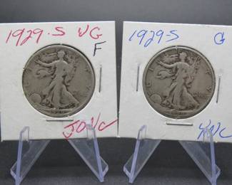 Lot 251. Two 1929 S Walking Liberty Half Dollars