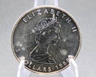 Lot 105. Canadian Maple Leaf one ounce .9999 Silver $5 coin