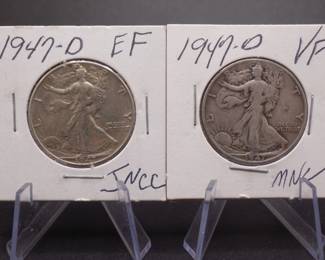 Lot 42. Two 1947 D Walking Liberty half Dollars