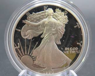 Lot 182. 1990 American Silver Eagle with one ounce of .999 Silver