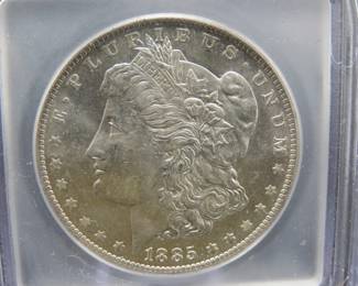 Lot 149. 1885 O Morgan Silver Dollar slabbed and graded MS 64 by ICG