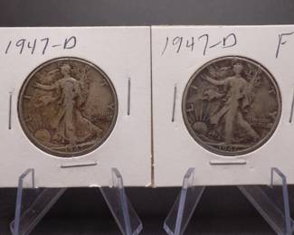 Lot 43. Two 1947 D Walking Liberty half Dollars
