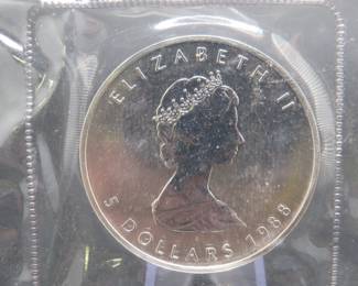 Lot 176. Canadian Maple Leaf one ounce .9999 Silver $5 coin