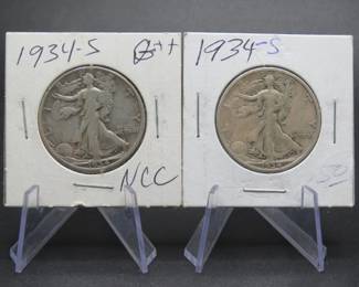Lot 255. Two 1934 S Walking Liberty Half Dollars