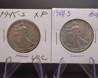 Lot 47. 1944 S and 1945 S Walking Liberty Half Dollars