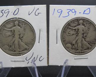 Lot 163. Two 1939 D Walking Liberty half dollars