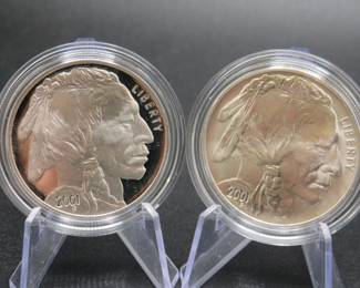 Lot 202. Two U.S. Mint Proof and Uncirculated 2001 Buffalo 90% Silver Dollars