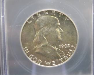 Lot 87. 1962 D Franklin Half Dollar slabbed and graded ICG-MS63