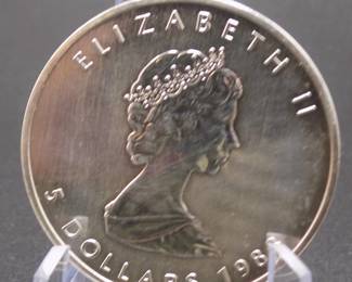 Lot 106. Canadian Maple Leaf one ounce .9999 Silver $5 coin
