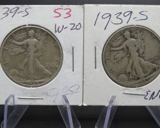 Lot 160. Two 1939 S Walking Liberty half dollars