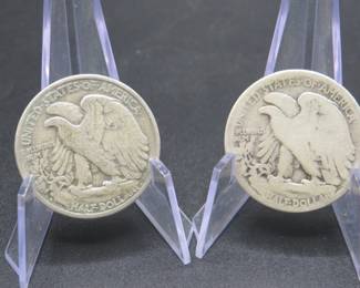 Lot 210. 1917 P and 1936 S Walking Liberty Half Dollar Coins