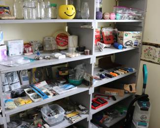 Glass ware, Exercise Weights, Various Home Maintenance Supplies, Tools, Locks