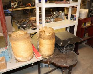 Large Rolls of twine, Chimney Cap, Wooden Table