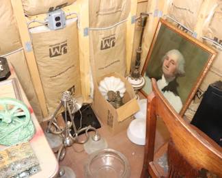 Light Fixtures, Vintage Framed George Washington Picture, Plastic Dart Board