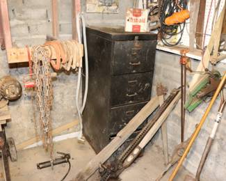 Chains, Horse Shoes, Antique Tools, Clamps, Hand Saws, Vintage First-Aid Box