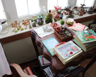 Various porcelain figures, animals, trinkets,  children's books