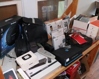 Various electronics, phones, dvd player, answering machine, camera case, printers